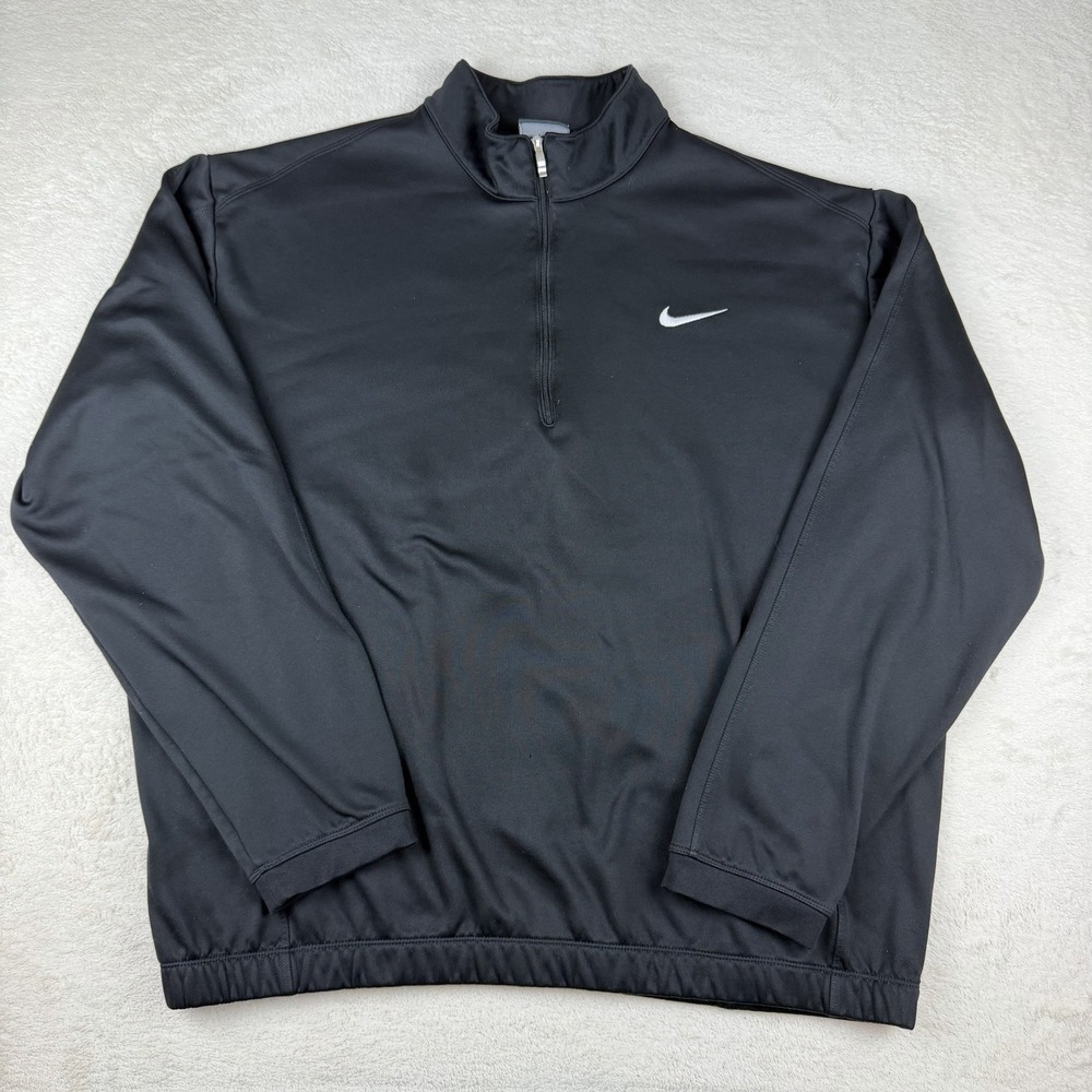 Nike Mens Pullover L Golf Therma Repel 1/4 Zip Black Sweatshirt Elastic Bottom
